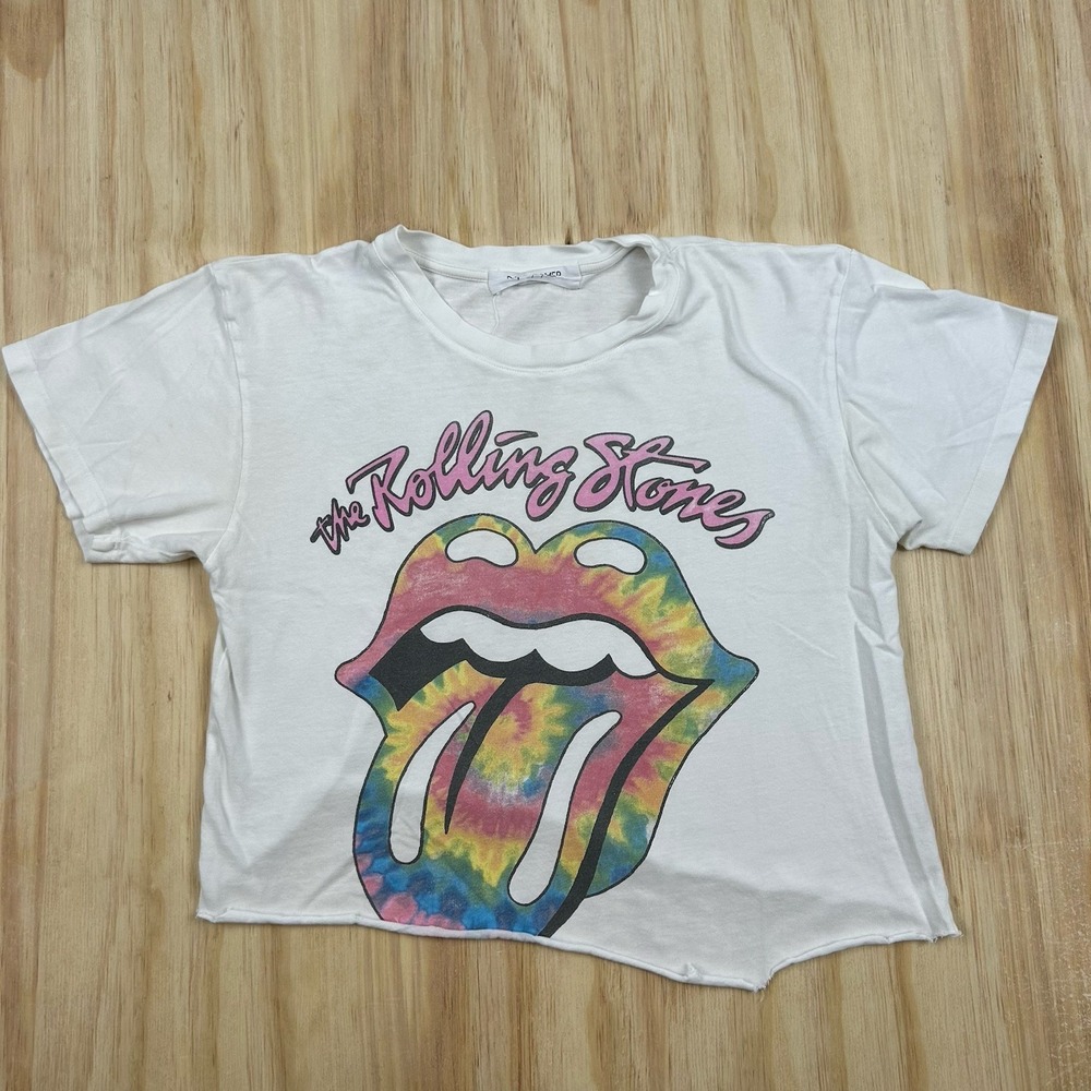DAYDREAMER for Free People T Shirt Womens S Rolling‎ Stones Lips Rock Crop Band